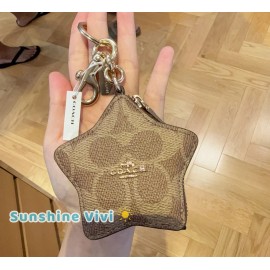 Coach NWT Coach CBL12 Star Bag Charm Coin Case Pouch Signature Canvas Gold/Tan/Brown