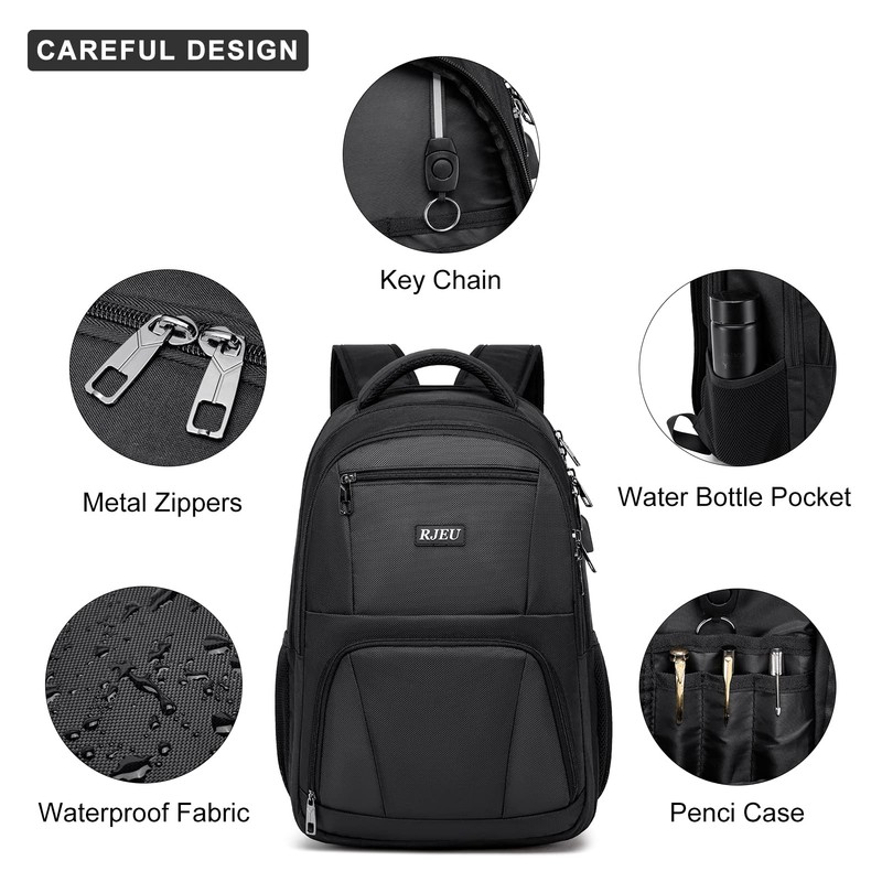 RJEU School Backpack for Teen Boys,15.6 Inch Anti Theft Laptop