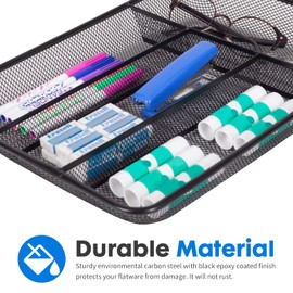 Resulzon Kitchen Drawer Organizer, Metal Silverware Utensil Organizer, Deep Mesh Wire, Premium Cutlery Tray for Knives, Forks, Spoons, Makeup Drawer & Utensil Holder - 4 Compartments