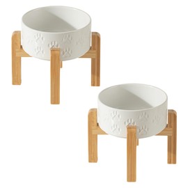 2 Pack Elevated Ceramic Dog Bowls, 6.1 inch Raised Dog Bowl with 2-Height Adjustable Stand for Small Dogs, Reducing Neck Strain (Double Bowls + Double Stands - White, 6 inch)