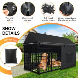 Outdoor Dog Kennel Cover for 8'Dx4'Wx6'H Full Coverage 900D Heavy Duty Waterproof Windproof Covers with EVA Window & Breathable Mesh for Large Dog Cage Outdoor (Cover Only) Black