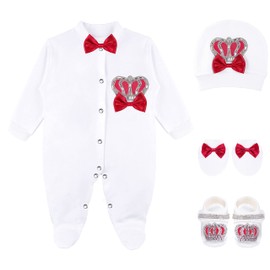 Lilax Baby Boy Newborn Crown Jewels Layette 4 Piece Gift Set, Red, 0-3 Months