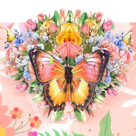 Birthday Cards for Women, Butterflies and Flowers Pop Up Card for Mum Daughter Sister Friend with Blank Card & Envelope (Pale Pink)