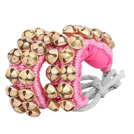 Dancing Bells Anklet Ghungroo with Colored Cushion Pad 2 Line with 40 Bells Best for Indian Classical Dance, Indian Style Brass Ankle Bells (Pink)