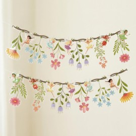 48Pcs Reusable Flower Fairy Banner Kit - Double-Sided PVC Garden Party Decor for Spring, Easter, Baby Shower, Wedding Backdrop - 16ft Floral Garland with Fair