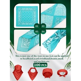 Unittype 100 Pieces Paisley Bandanas Bulk Unisex Cowboy Bandanas Assorted Headband Square Scarf for Party Costume (Teal,Green,Pink,Orange,Yellow,Classic)