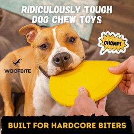 WoofBite "Indestructible Dog Disc - Lifetime Replacement - Medium & Large Breed - Ultra Durable for Aggressive Chewers - Tough & Strong, Heavy Duty Natural Rubber Toy - Fetch, Tug, & Chew - 8in