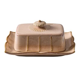 Rectangular Butter Holder Vintage Ceramic Butter Dish with Lid Covered Farmhouse Keeper Container with Cover Food Storage for West East Butter for Home Use Khaki Butter Crock Case
