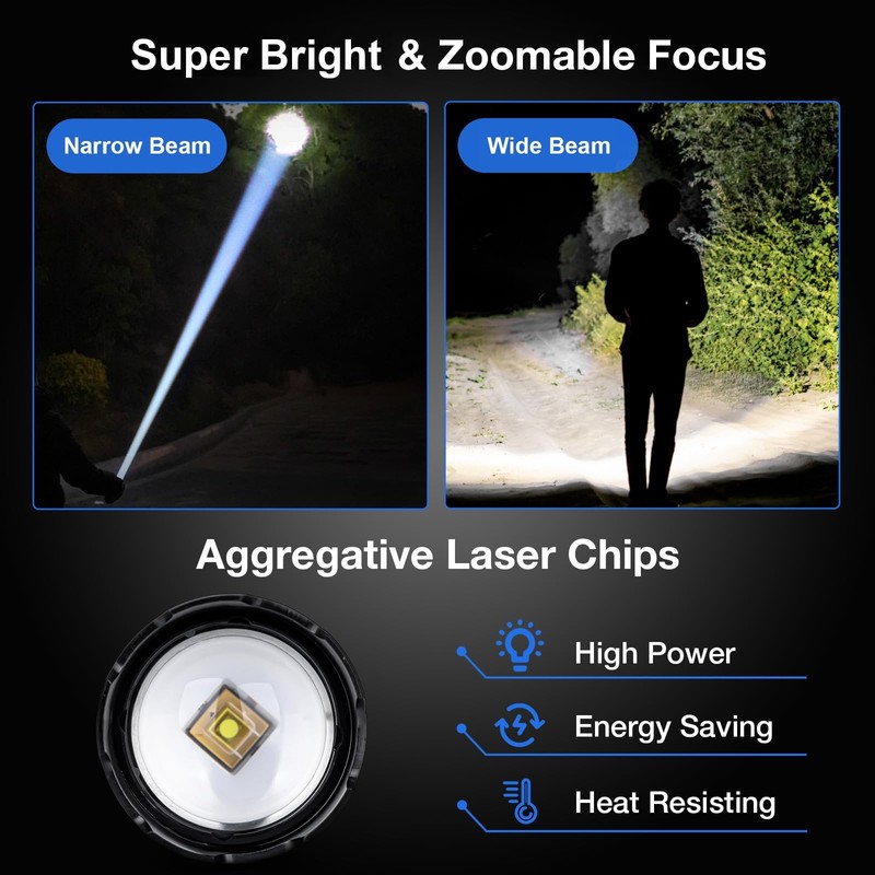 Peascat Rechargeable Flashlight 980,000L High Lumens 2 Pack, Led Tactical