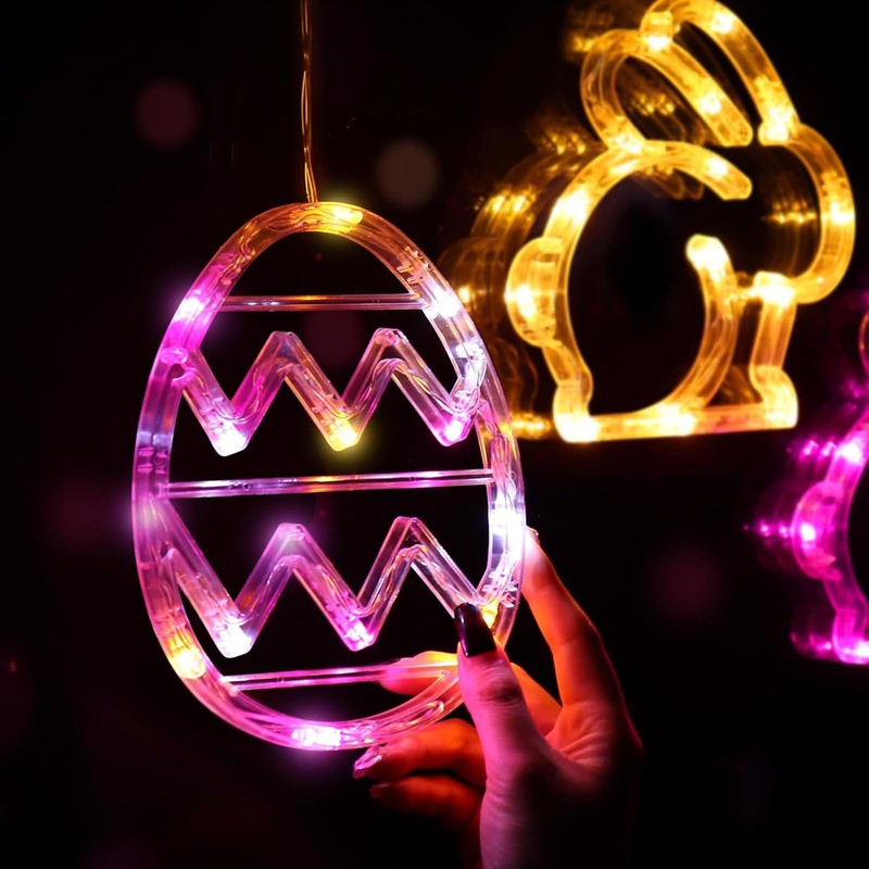 ZKFSIE Easter Window Lights Easter Decorations, 2 Pack Easter Bunny
