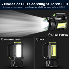 GEOKILO Solar LED Torch, Large Torch Camping Lantern, 3 Light Sources Rechargable Torchs, 8 Modes Spotlight Torc h Emergency Light, 2400mAh Portable Searchlight Large Torchs for Hiking Power Outage