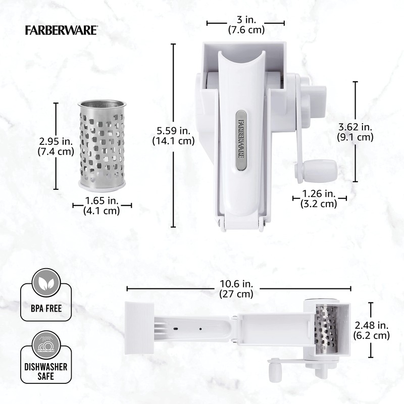 Farberware Professional Rotary Grater with Fine Etched Stainless Steel Drum,