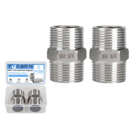 2Pcs 3/4" Male Hex Nipple Pipe Fitting, 304 Stainless Steel NPT Threaded Adapter Fittings, 3/4-inch Male Equal Nipples Connectors, Male Straight Threaded Pipe Fitting