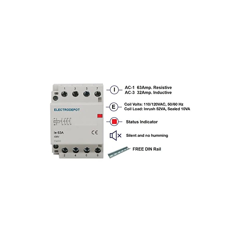 Lighting Contactor 60 Amp 4 Pole 120V Coil, 30A, 40A