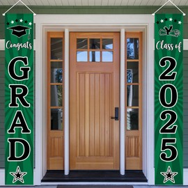 Yochamc Class of 2025 Graduation Banner - Green, 72" x 12" - Congrats Grad & Class of 2025 Porch Sign - Indoor/Outdoor Graduation Decoration