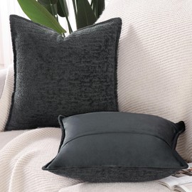 MADIZZ Pack of 2 Chenille Velvet Throw Pillow Covers 20x20 Inch Dark Grey Soft Neutral Decorative Throw Pillows Accent Boho Cushion Covers for Couch Sofa Modern Farmhouse Home Decor