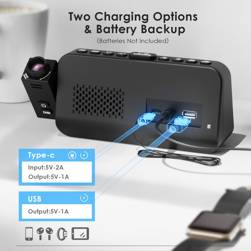 ROCAM Clock Radio with Projection, Digital Clock Projector Shines on