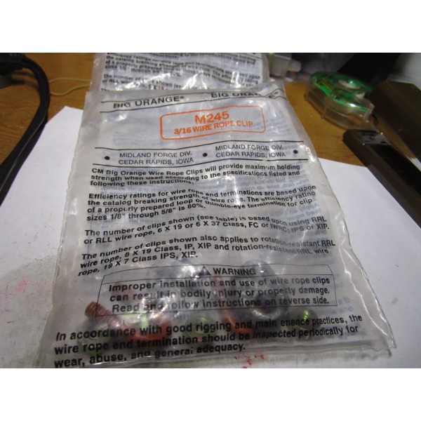 Big Orange Forged Wire Rope Clips, 3/16 in, Galvanized Zinc