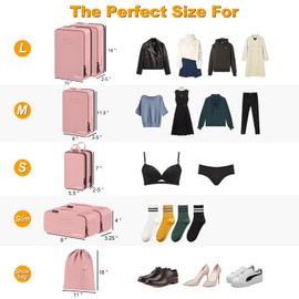 Compression Packing Cubes, Lumesner 8 Set Travel Packing Cubes for Carry on Suitcases, Compression Suitcase Organizers Bag Set & Travel Cubes (8-piece, Pink)