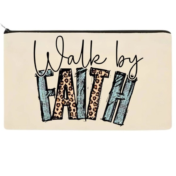 Unbranded Walk By Faith Canvas Makeup Bag Zipper Pouch Pencil