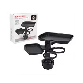 3-in-1 Car Cup Holder Tray – Expandable Food Table with 360° Rotating Phone Holder & Dual Cup Holder for Car Interior Travel Accessories