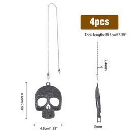 HOBBIESAY 4pcs Alloy Skull Ceiling Fan Pull Chain Pendant Retro Fan Zipper and Ball Chain Connector Metal Extension Chain for Bathroom, Bedroom, Living Room Lighting Decoration