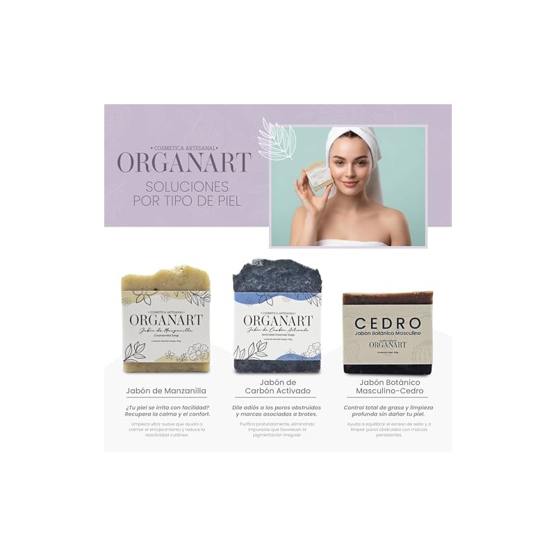 Organart Jabón Facial Natural de Carbón Activado | Árbol de