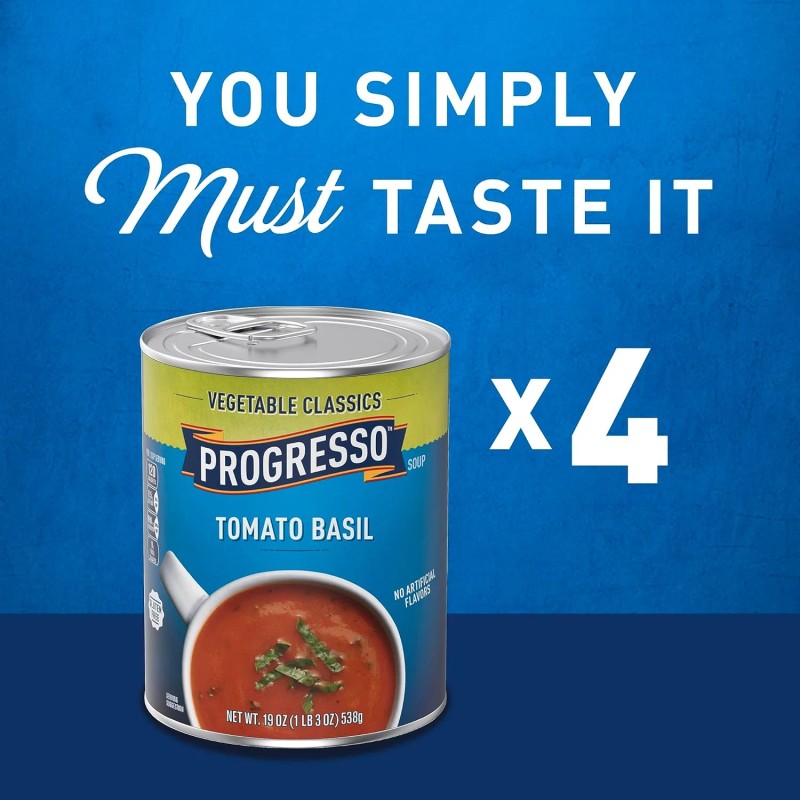 Progresso Tomato Basil Soup, Vegetable Classics Canned Soup, Gluten 19oz,