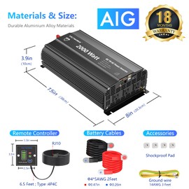 Power Inverter 2000Watt 12V DC to 110V 120V AC Built-in UL Approved Fuses with Remote Control & 2.4A USB Port 3AC Outlets Compatible with Lithium Battery for Off-Grid Solar Home RV Truck by VOLTWORKS