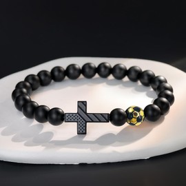 GIGLIM Soccer Gifts for Boys Cross Bracelet with 18K Gold Soccer Charm