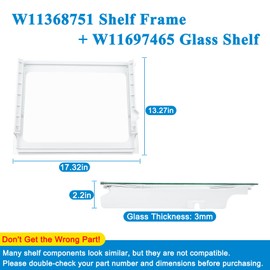 W11368751, W11697465 Refrigerator Crisper Drawer Cover Assembly (Frame+Glass) Compatible with for whirlpool, maytag, ikea, replaces W10905531, W10904001 Shelf Frame and W11449890 Glass Shelf