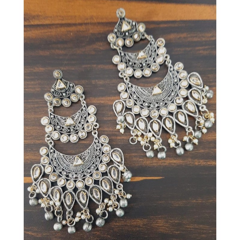 Designer Indian Afghani Oxidiised Silver Ethnic Traditional Kundan Stone Handmade
