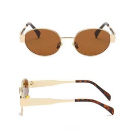 WDZAYXC Retro Oval Metal Fashion Sunglasses for Women Men UV Protection, Gold/Tea