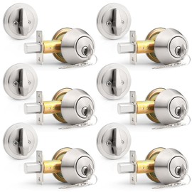 Probrico 6 Pack Brushed Nickel Single Cylinder Deadbolts, Keyed Alike Combo Handlesets, Interior & Exterior Door Locks for Entrance Lock and Front Gate