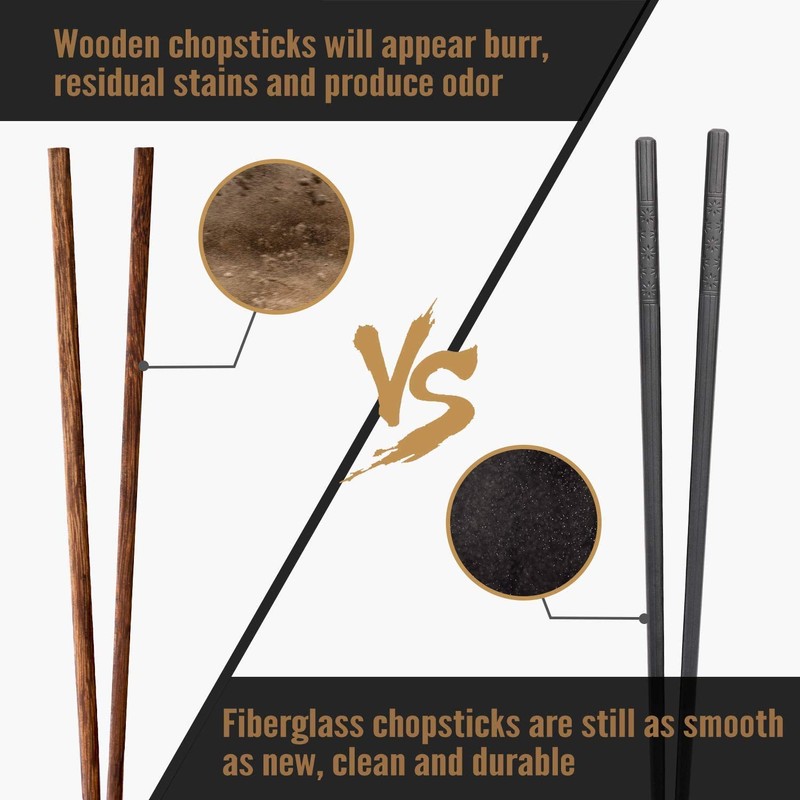 HIWARE 10 Pairs Fiberglass Chopsticks - Reusable Chopsticks Dishwasher Safe,