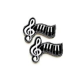 TH Set of 2 Tiny. Mini Cute Black Note G Clef Music Note Patches Sew Iron on Embroidered Applique Badge Sign Patch Clothing Costume