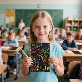 Cityrosy Scratch Art for Kids 80 Rainbow Scratch Paper Sheets (6.6"x4.3") with 40 Bamboo Stylus Pens - Scratch Off Paper Arts and Crafts Supplies for Classroom, Party, Travel,Games