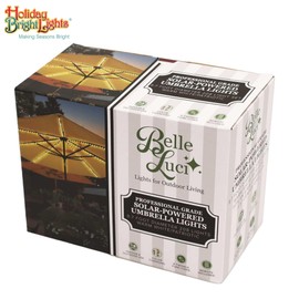 Holiday Bright Lights Solar Umbrella Ribbon Lights Indoor/Outdoor Patio with 8 Flickering Functions/Color Changing - Warm White/Patriotic 2" Spacing