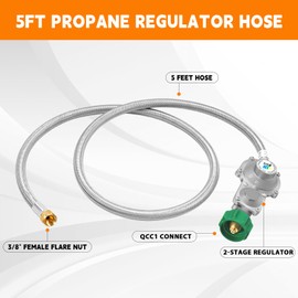 GasSaf 5FT 2 Stage Propane Regulator with Hose, Stainless Steels Dual-Stage Propane Regulator for RV, Generator, Camp Stove, Gas Grill, and Heater - CSA Certified