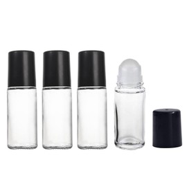 4Pcs 30ml/1oz Clear Glass Deodorant Roller Bottle with Plastic Roller Ball & Black Lid Deodorant Bottles Essential Oil Roller Bottles Empty Deodorant Containers for Essential Oils Deodorant