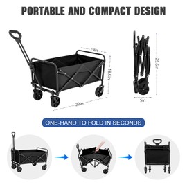 EVLIQUIL Collapsible Foldable Wagon,Wagons Carts Foldable with Wheels,Utility Grocery Folding Beach Wagon for Sand Garden Sports Shopping Outdoor.