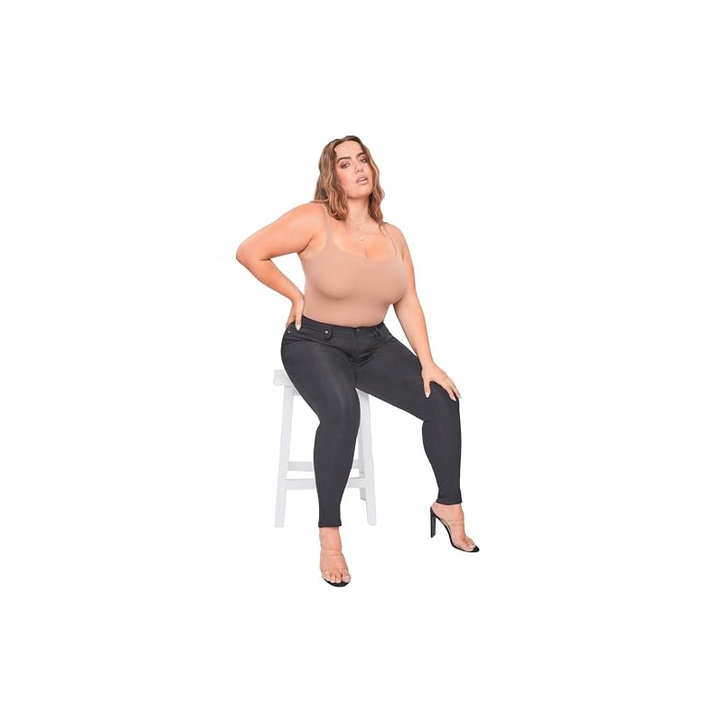 YMI Women's Hyperstretch Mid-Rise Skinny Jeans, Black, 2X