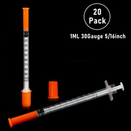 1ml/cc 30G 5/16 Inch Syringes, Scientific Lab Syringe, Individually Wrapped, Pack of 20