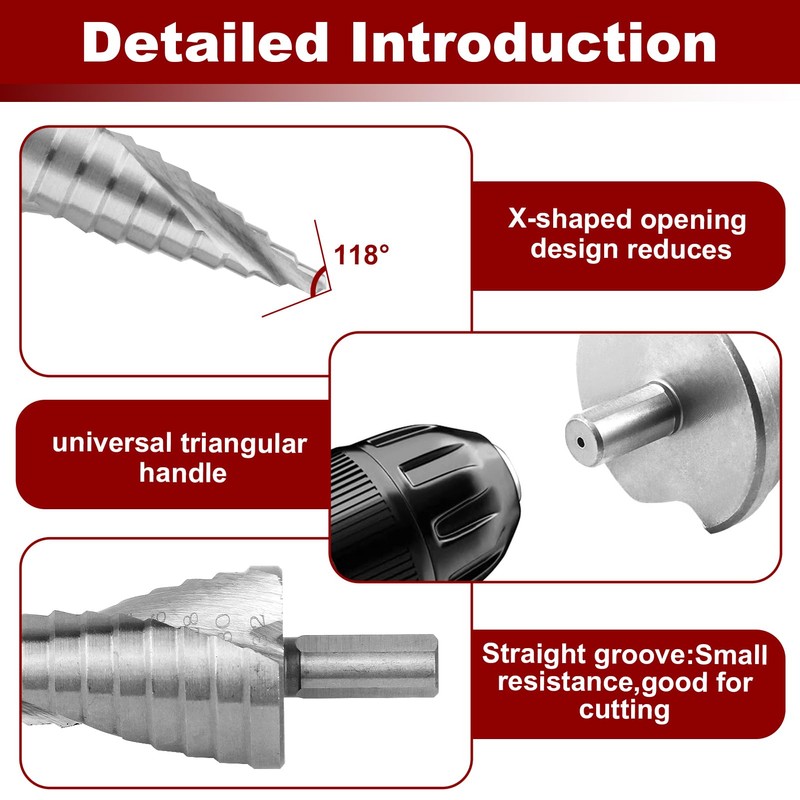 Step Drill Bit 4-32mm, HSS Spiral Grooved Step Drill Bit