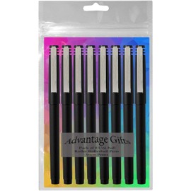 Uni-ball Roller Rollerball Pens, Micro Point (0.5mm), Assorted Colors, Black/Blue/Red/Green Ink, 8 Count, Bundle with Plastic Reusable Pouch