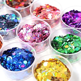12 Assorted Colors 3mm Holographic Extra Chunky Hexagon Glitter for Craft,Hexagen Extra Chunky Glitter for Epoxy Resin,Extra Chunky Laser Sequin Glitter for Body and Nail Art