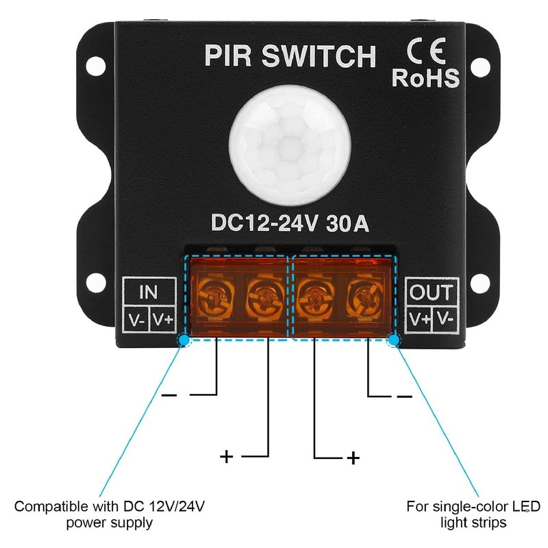 Brrnoo DC 12V 24V 30A PIR Sensor Switch Panel Light