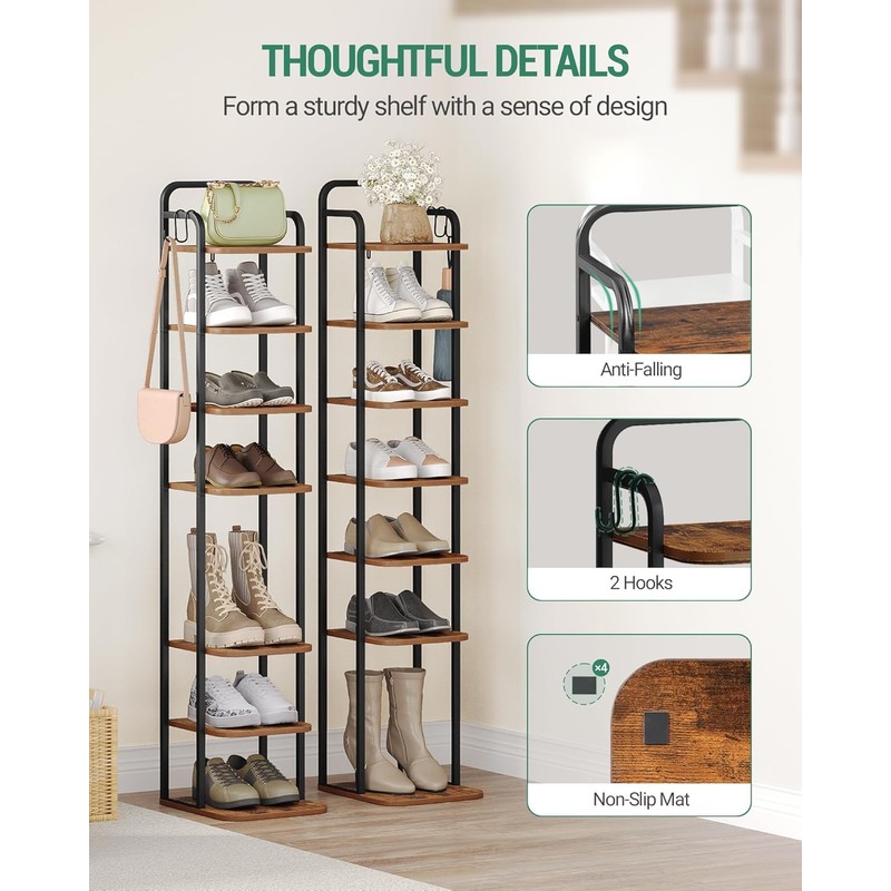 Hzuaneri 8 Tiers Vertical Shoe Rack, Narrow Shoe Tower, Tall
