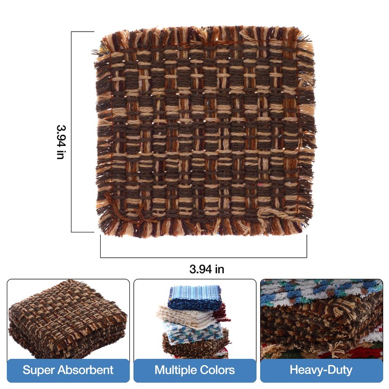 Set of 10 Fabric Drink Coasters, Handcrafted Cotton Woven Coasters