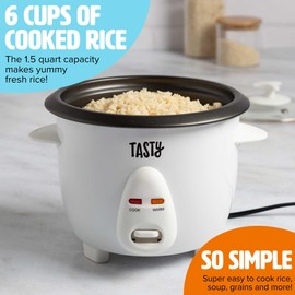 Tasty Mini Rice Cooker with Removable Nonstick Bowl and Auto Keep Warm Function, Great For Soups, Stews, Grains and Oats, 6 Cups Cooked (3 Cups Uncooked), 1.5-Quart, White